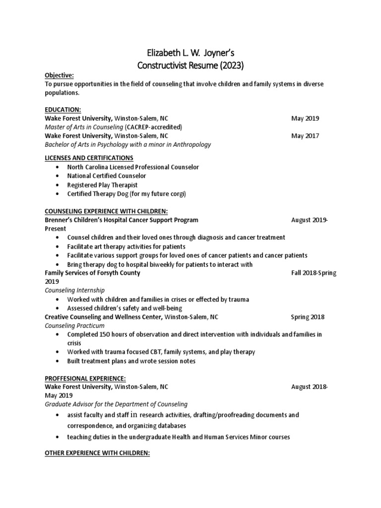 Ej Constructivist Resume | PDF | Psychotherapy | Psychology