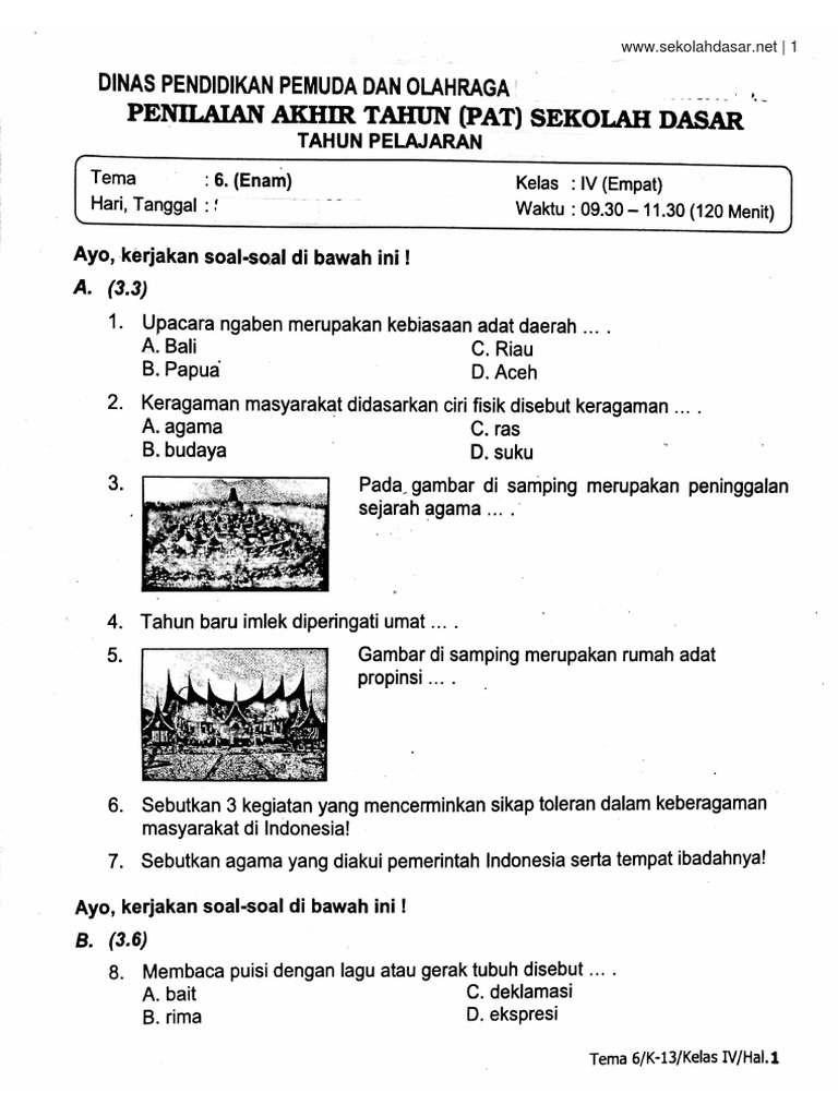 SOAL ULANGAN KELAS 4 TEMA 6.pdf