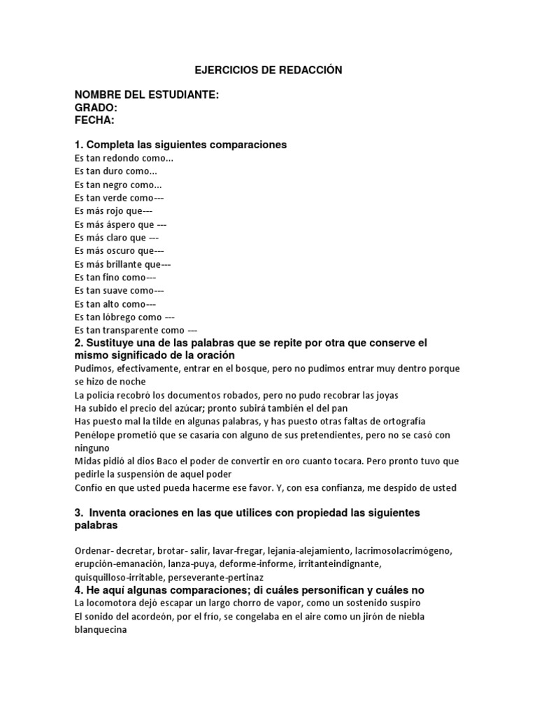 Ejercicios de Redacción 2 | PDF | Naturaleza