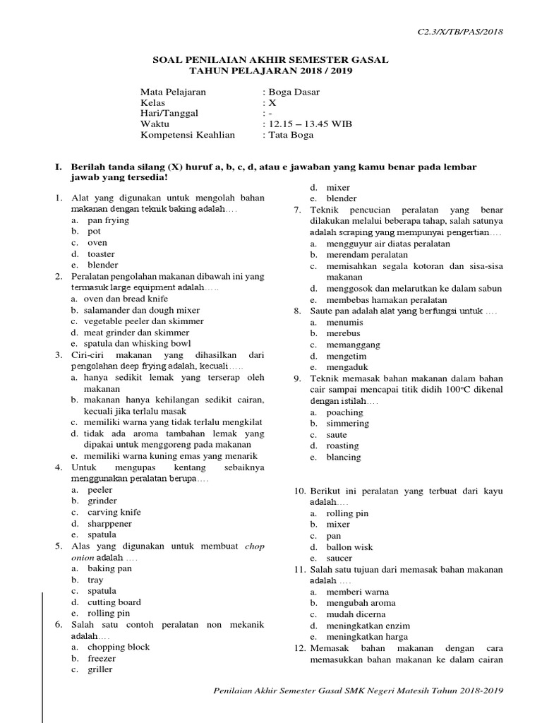 Kelas X Tata Boga Boga Dasar 2