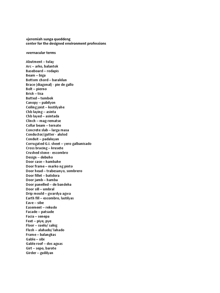 Tagalog Construction Terminology Guide | PDF | Masonry | Building ...