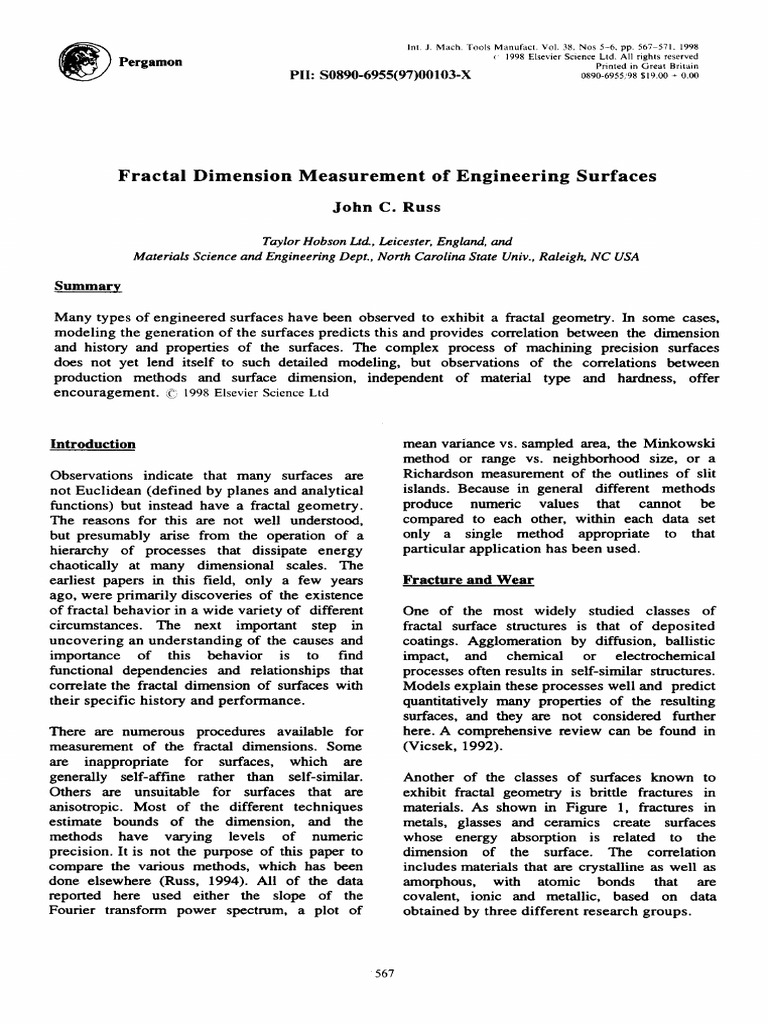 Fractal Dimension Measurement of Engineering Surfaces Pergamon PDF