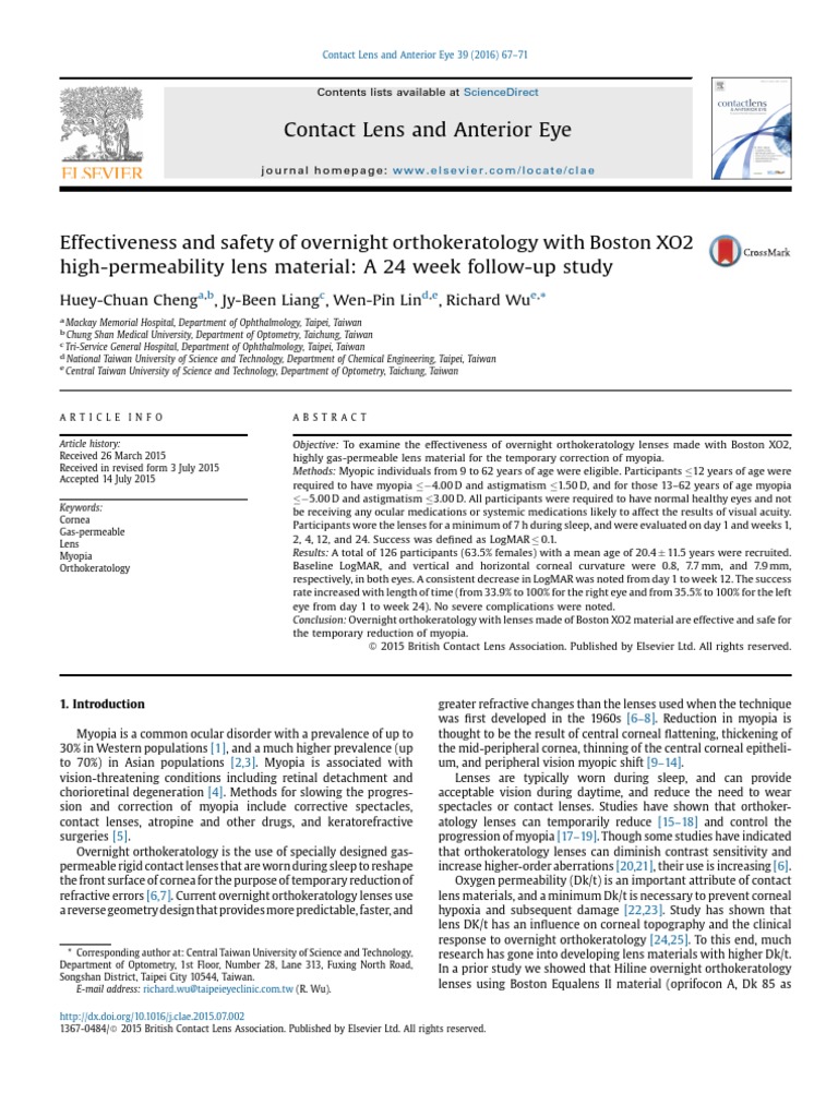 Overnight Orthokeratology with Boston XO2 | PDF | Contact Lens | Human Eye