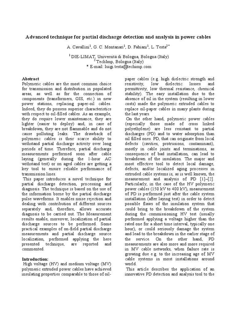 Advanced Partial Discharge Detection Techniques | PDF | Electricity ...
