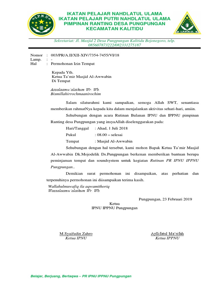 Surat Permohonan Izin Tempat Ipnu