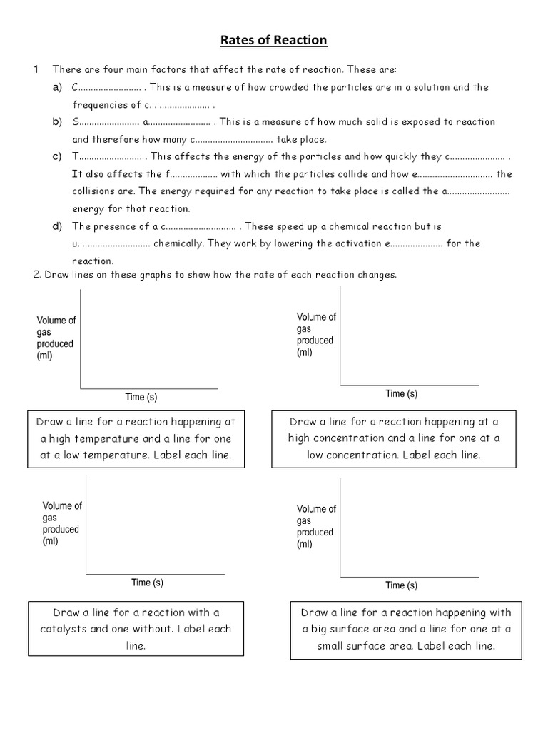 Rates of Reaction Worksheet | PDF | Reaction Rate | Chemical Reactions
