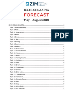 Ielts Speaking Forecast May-Aug 2019