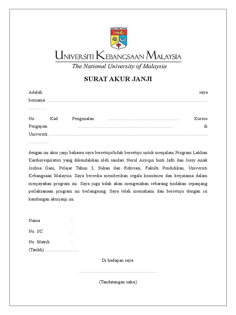 Contoh Surat Akur Janji Tidak Mengulangi Kesalahan Undang2