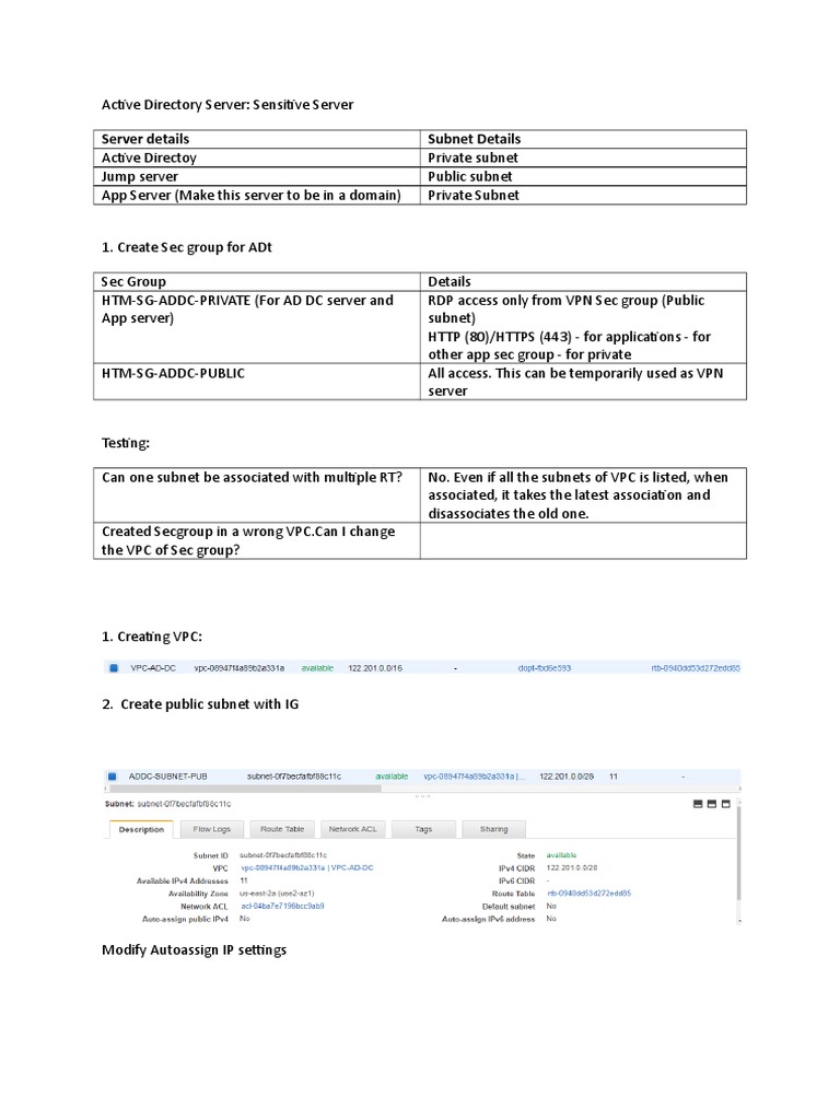 Server Details Subnet Details | PDF | Active Directory | Telecommunications