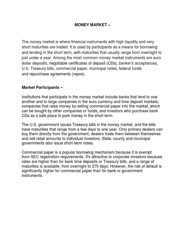 Money Market Instruments Guide | PDF | Money Market | Financial Markets