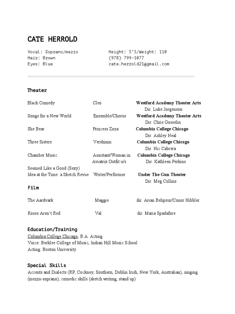 Actor Profile: Cate Herrold | PDF