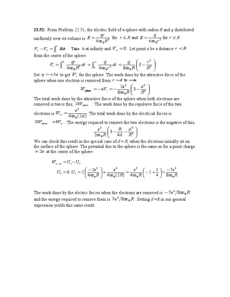 Electric Field and Work for Charged Sphere | PDF | Sphere | Condensed ...
