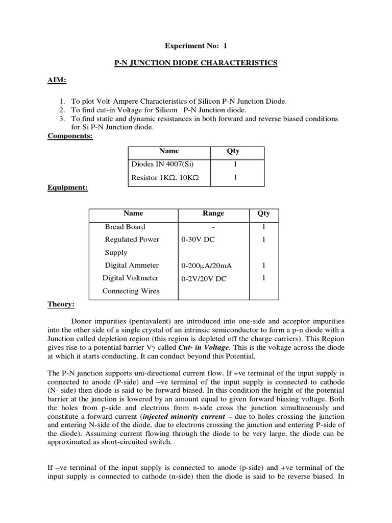 PN Junction LabManual PDF | PDF | Rectifier | P–N Junction
