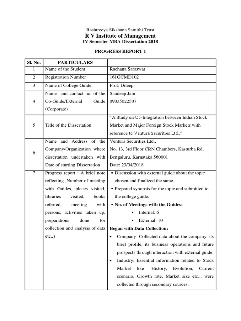 MBA Dissertation Progress Report 2018 | PDF | Financial Economics ...