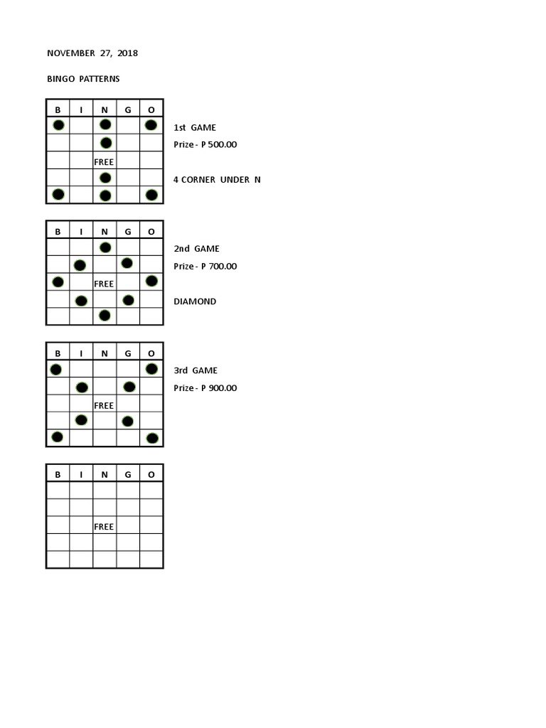 Bingo Game Patterns \u0026 Prizes | PDF, image size:768x1024