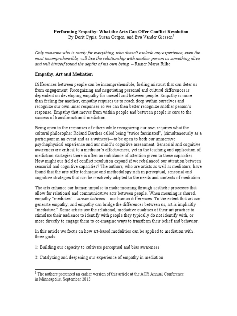 Performing Empathy What The Arts Can Offer Conflict Resolution Pdf