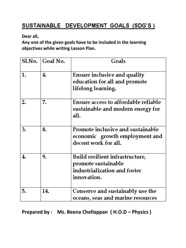 Lesson Plans for Sustainable Development Goals | PDF | Career & Growth