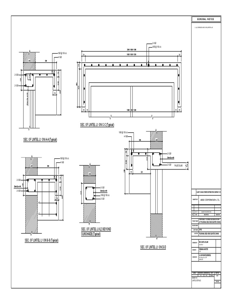 Sec. of Lintel L1 On C-C (Typical) : General Notes | PDF | Design ...