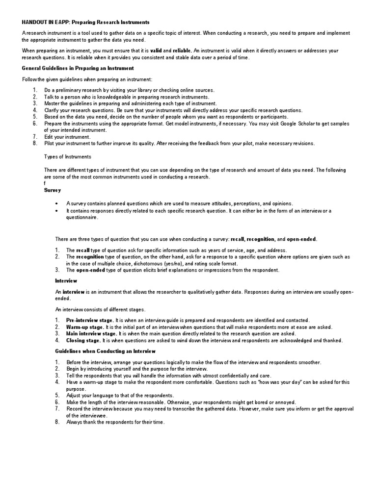 Preparing Effective Research Instruments | PDF | Interview | Survey ...