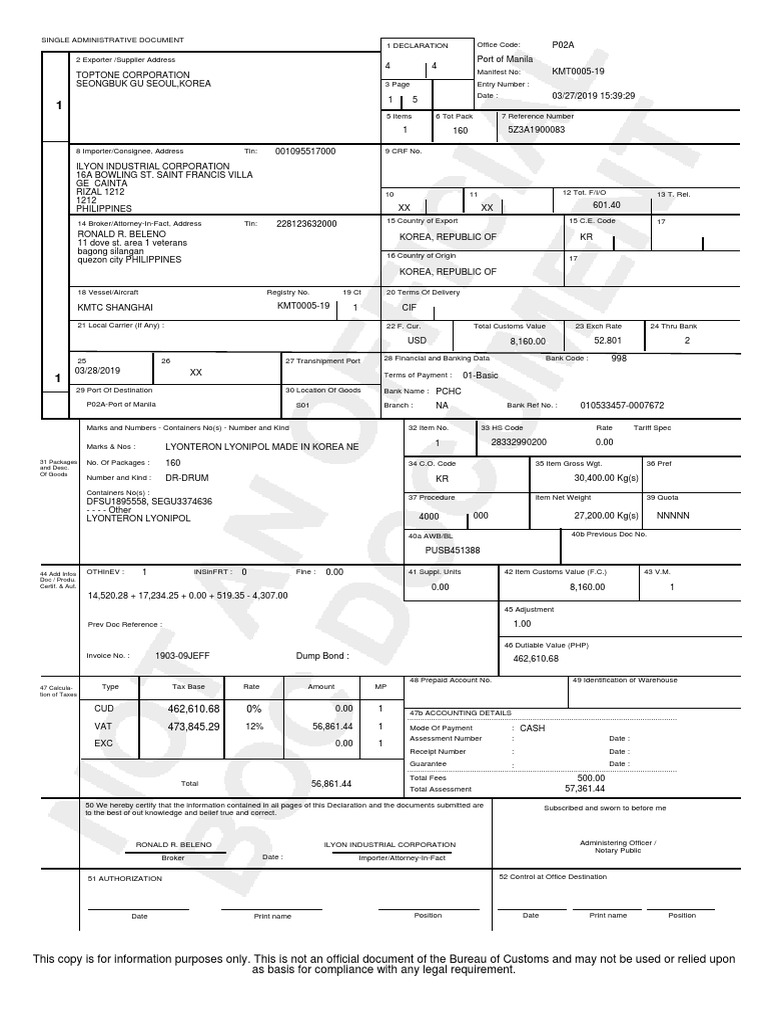 Single Administrative Document Overview | PDF | Customs | Taxes