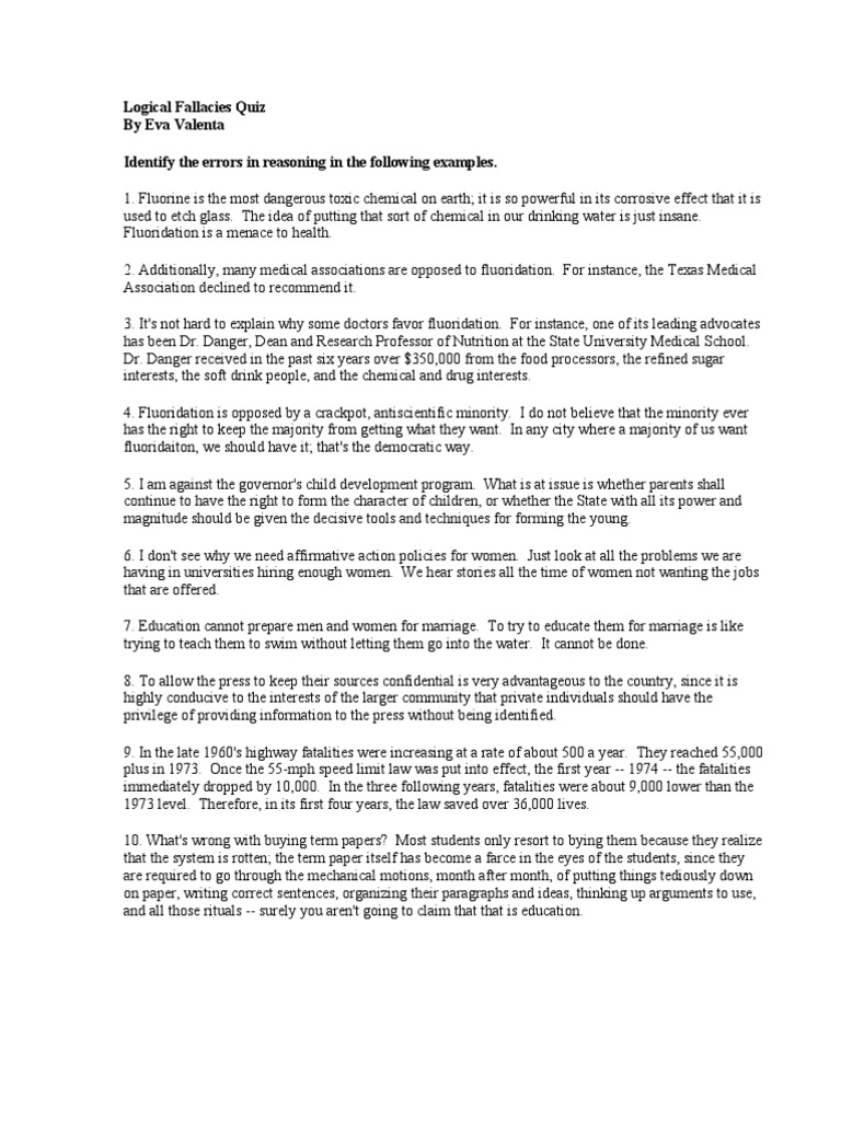 Logical Fallacies Activities Fallacy