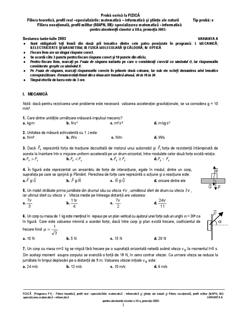 BAC 2003 Mecanica | PDF