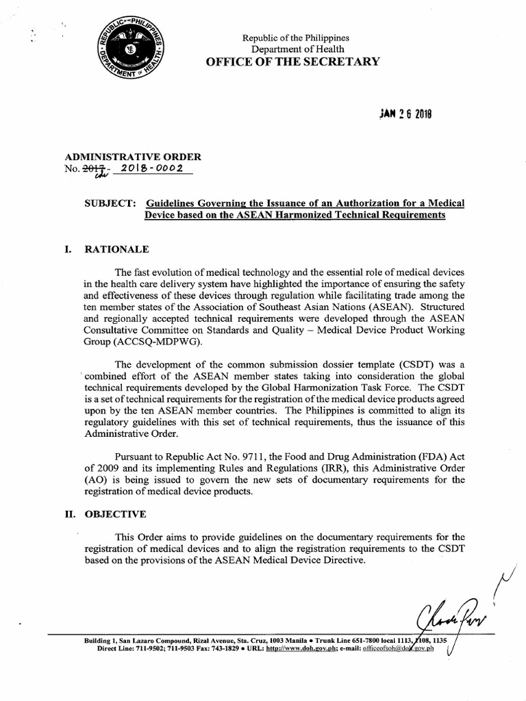 AO 2018 002 Medical Device Registration Requirement PDF Medical Device Specification