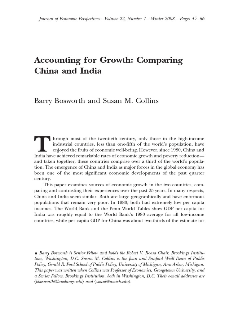 Accounting For Growth Comparing China and India  Economic Growth