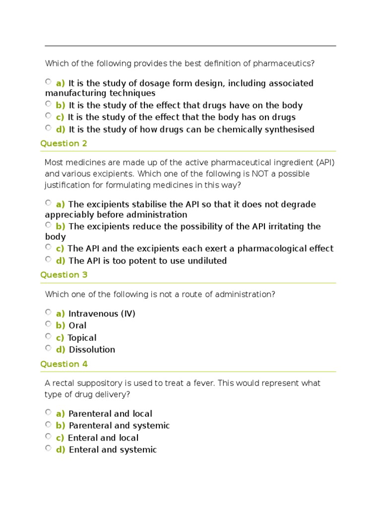 Pharmaceutics I SET B Sem I Practice Questions Answerkey