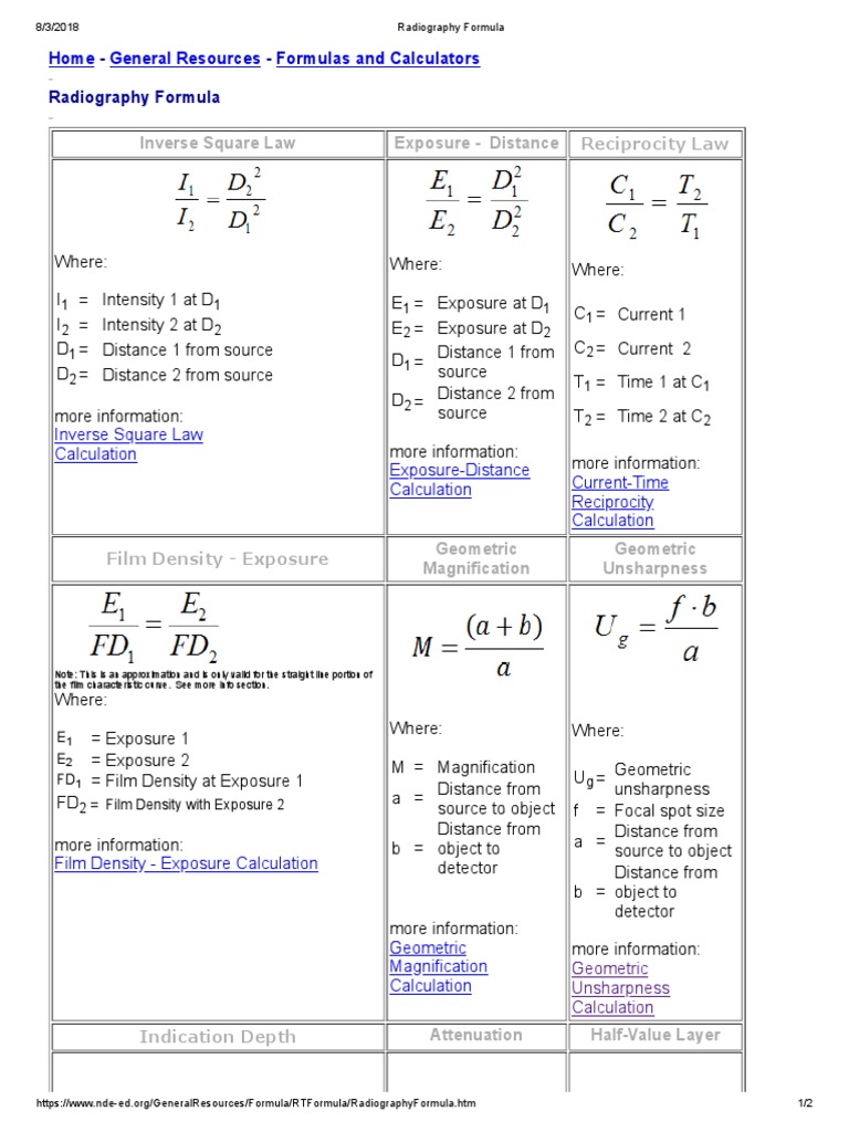 Radiograph Formula PDF Radiography Attenuation