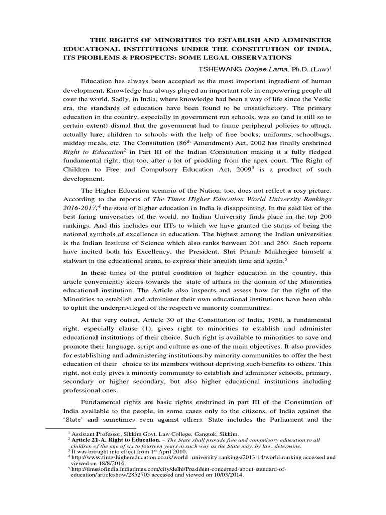Minority Rights in Educational Institutions | PDF | Social Institutions ...