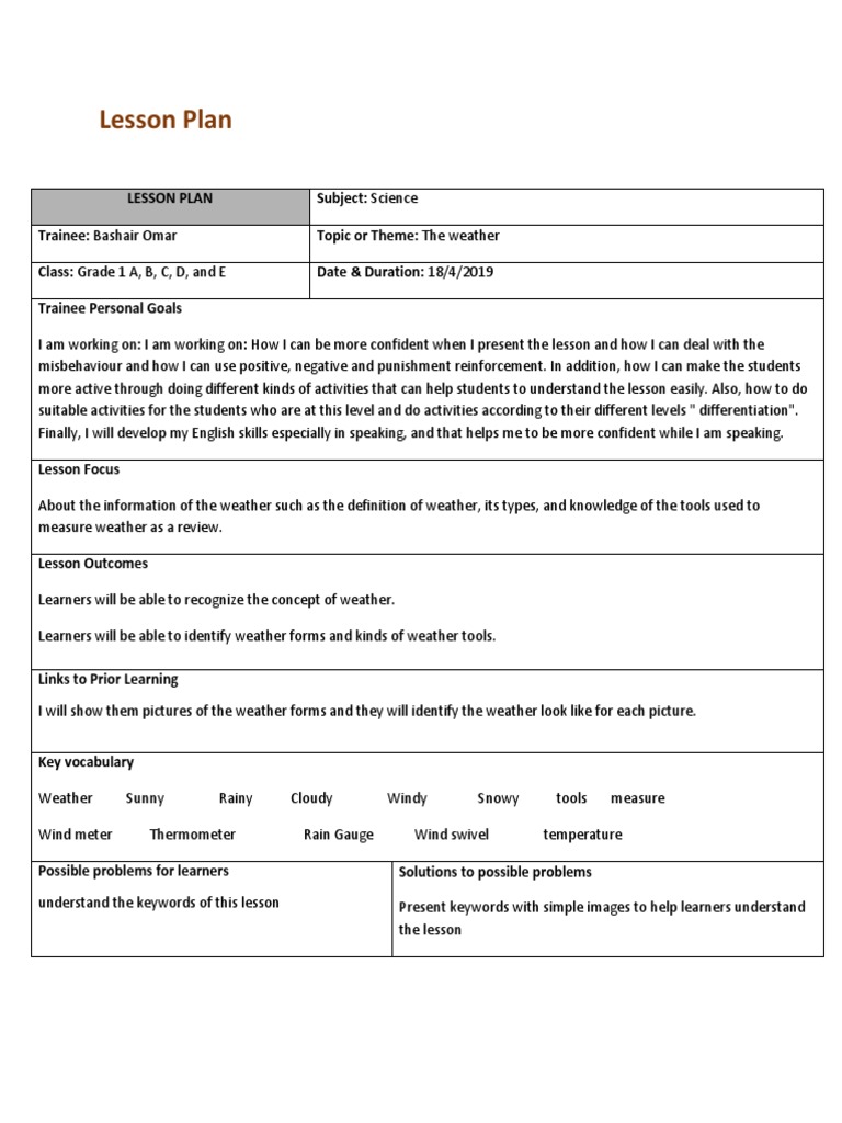 The Weather Lesson Plan | PDF | Lesson Plan | Microsoft Power Point