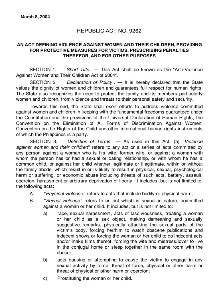 RA 9262 Anti-Violence Against Women and Their Children Act of 2004 PDF ...