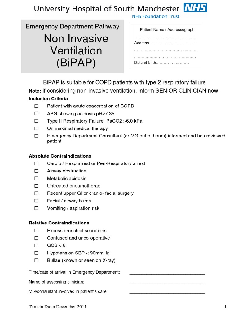 BiPAP Guidelines for COPD Management | PDF | Medical Emergencies ...
