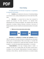 Main Finding: P1 Explain Innovation and Determine Its Importance To Organizations in Comparison With Invention