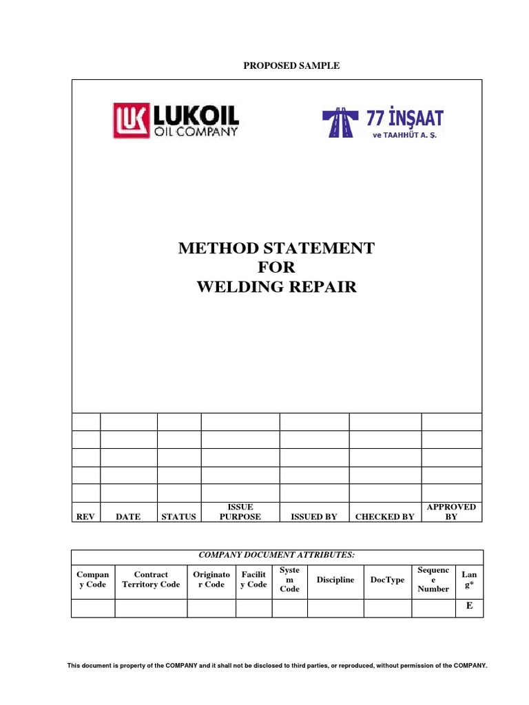 Method Statement For Welding Repair PDF Nondestructive Testing