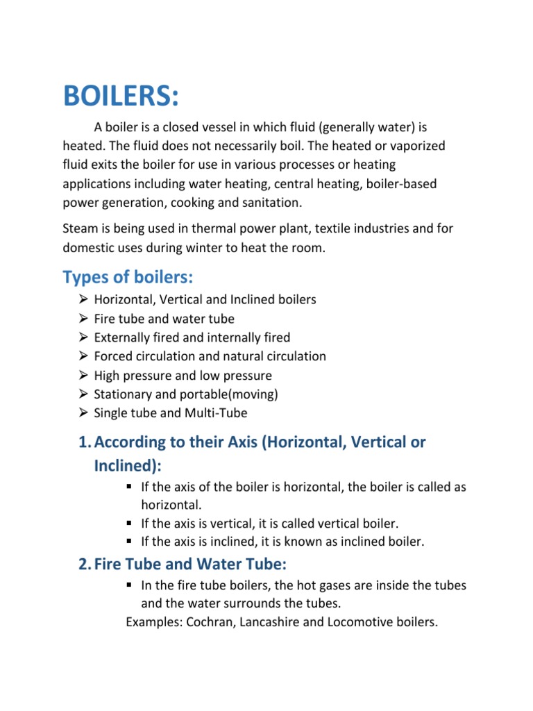 Types of Boilers PDF Boiler Steam