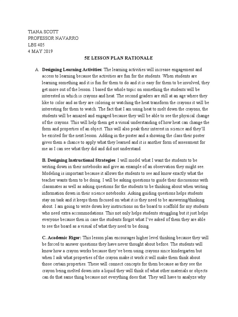 lbs 405 5e lesson plan rationale Lesson Plan Ice