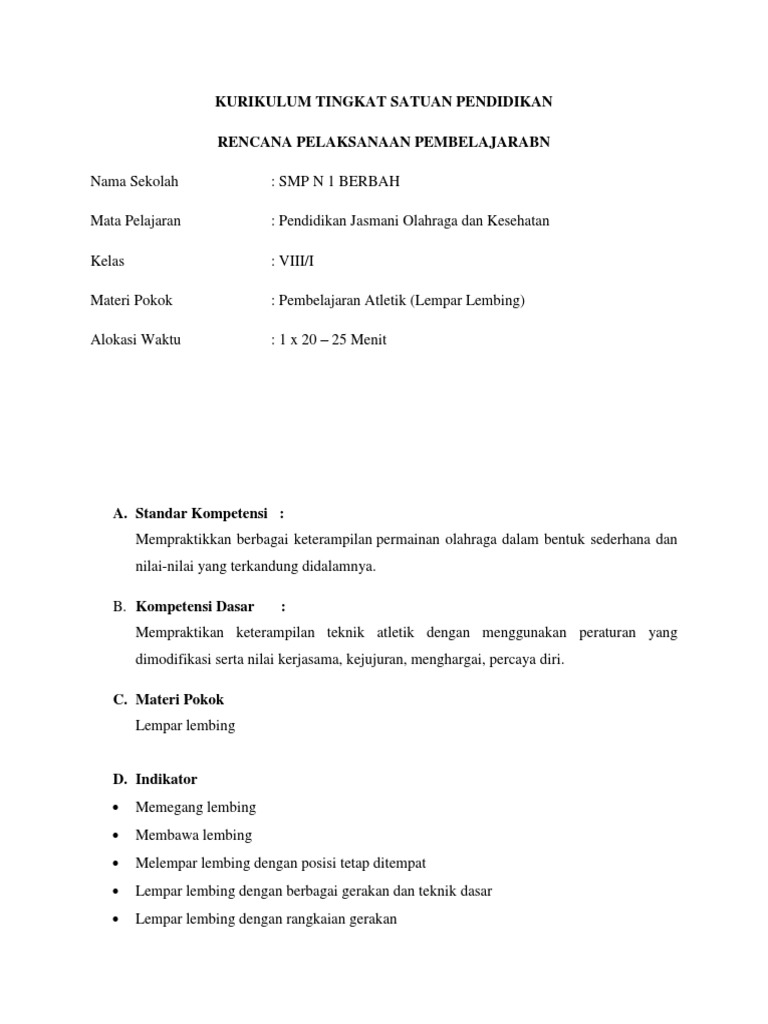 Rpp Lempar Lembing Kumpulan Informasi