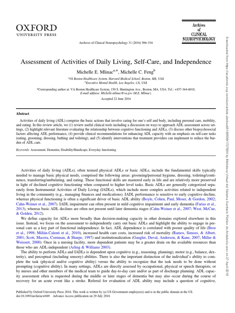 ADL Assessment in Dementia Care | PDF | Dementia | Caregiver