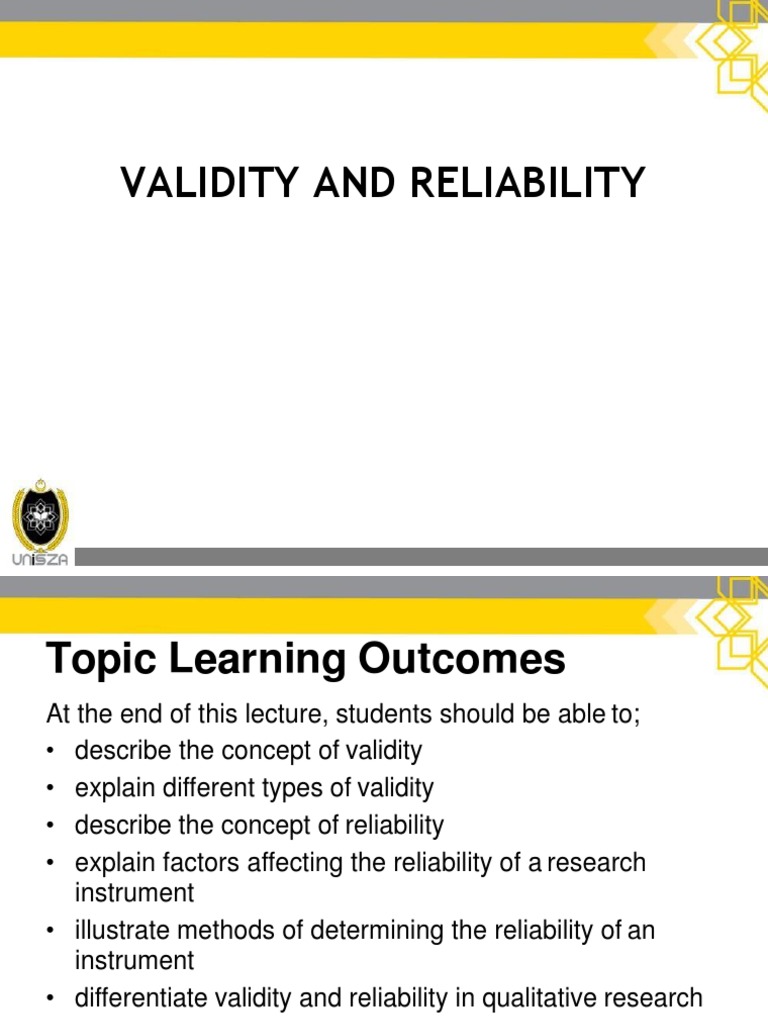 Validity and Reliability | PDF | Validity (Statistics) | Accuracy And ...