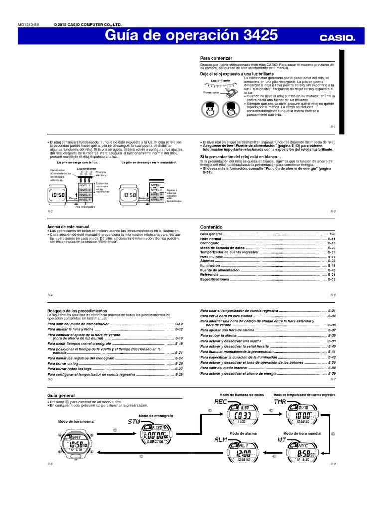 Manual de Reloj Casio Tough Solar.pdf Horario de verano Reloj