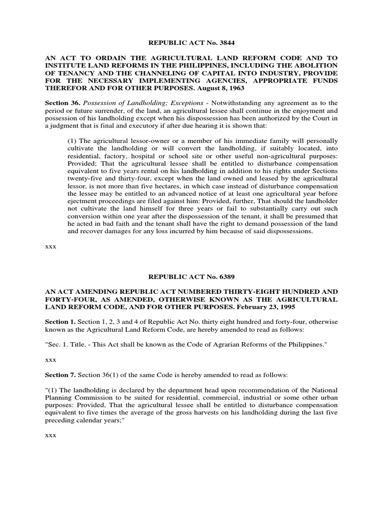 Agricultural Land Reform Code Overview | PDF | Lease | Leasehold Estate