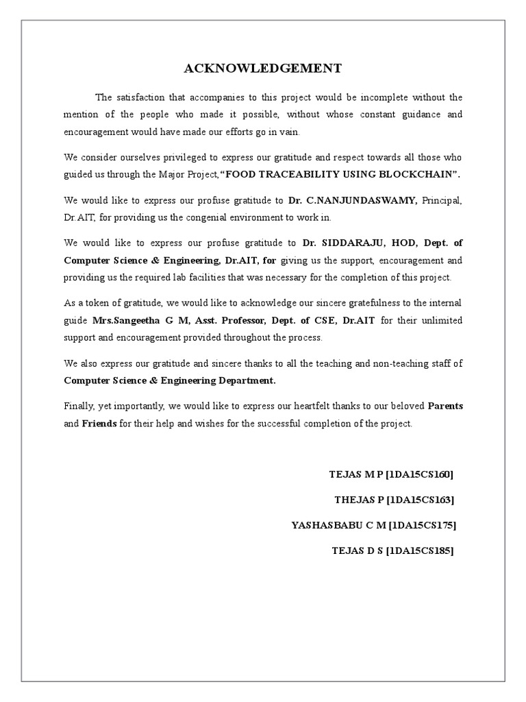 Acknowledgement: Computer Science & Engineering, DR - AIT, For Giving ...