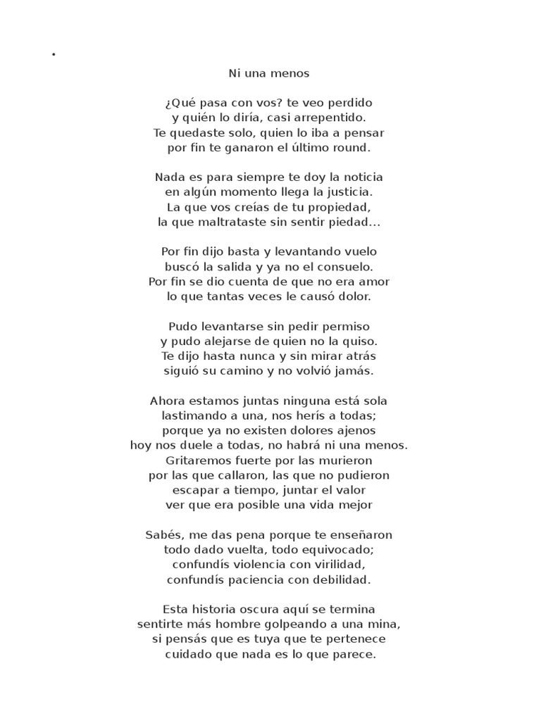 Ni Una Menos tango letra