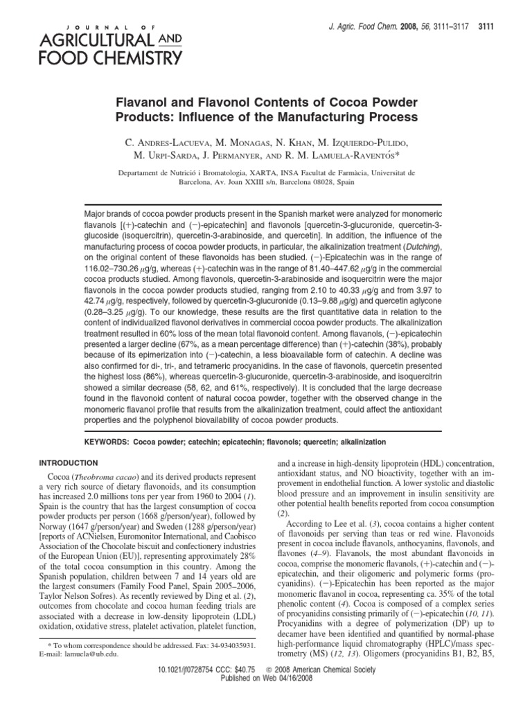 Flavanol and Flavonol Content in Cocoa Powder Products PDF