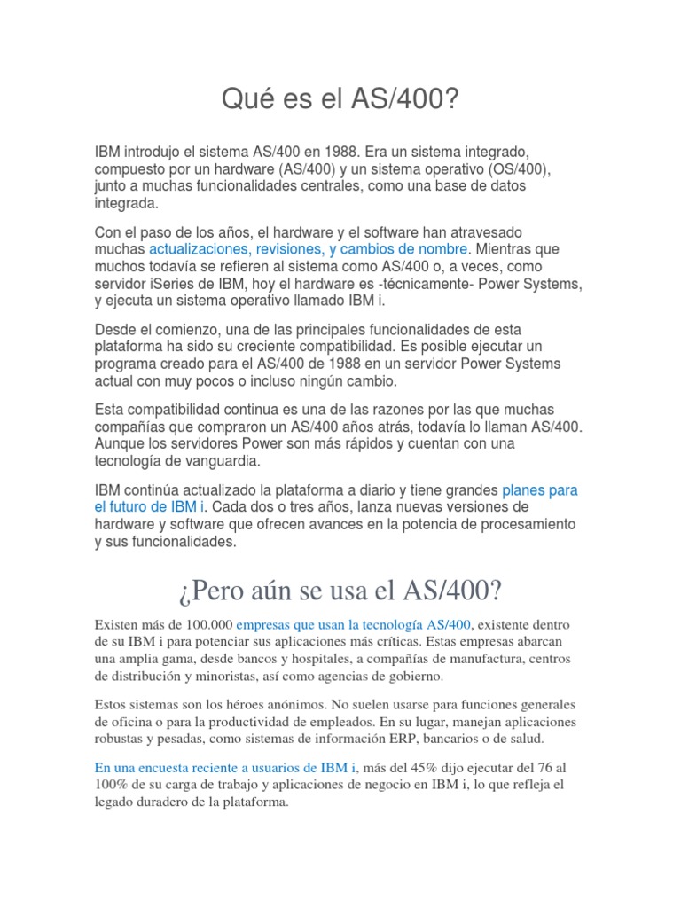 ¿Qué es el AS/400 y su relevancia hoy? | PDF | Ibm | Ibm System I