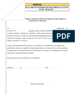 Certificación de Entrega de Reglamento Interno de Seguridad y Salud en El Trabajo