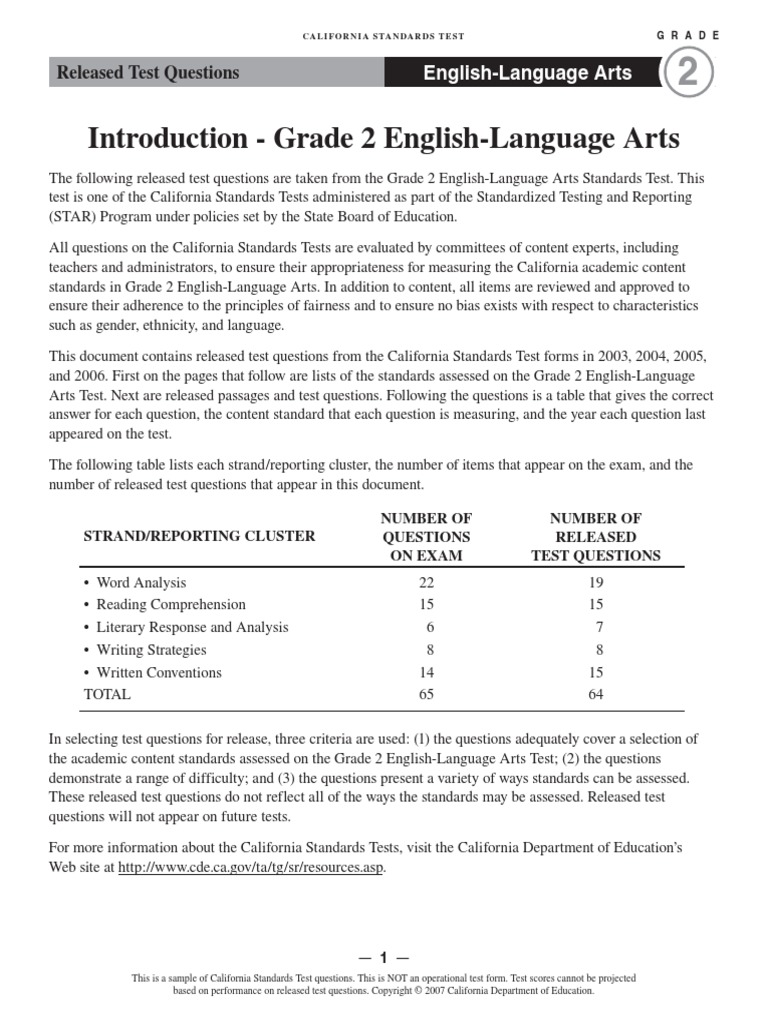 Introduction - Grade 2 English-Language Arts: Released Test Questions ...