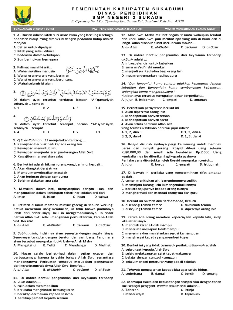 Soal Pas Pai Kelas 7 2018 Pdf